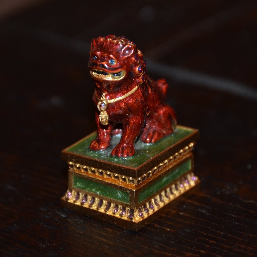 RARE JAY STRONGWATER ESTEE LAUDER CHINOISERIE FOO DOG CRYSTAL ENAMEL COMPACT